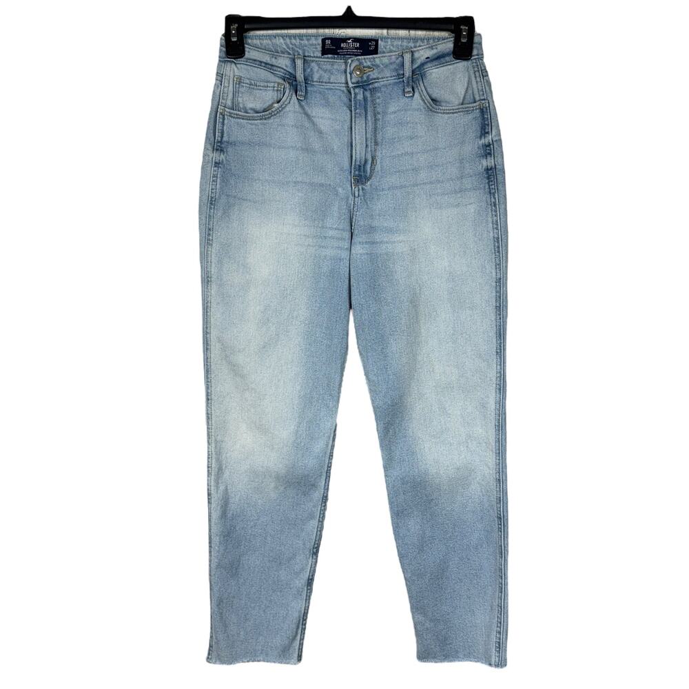 Hollister JRS SZ 9R W29 L27 Mom Jeans Ultra High-Rise Zip-Fly Frayed Hems Blue